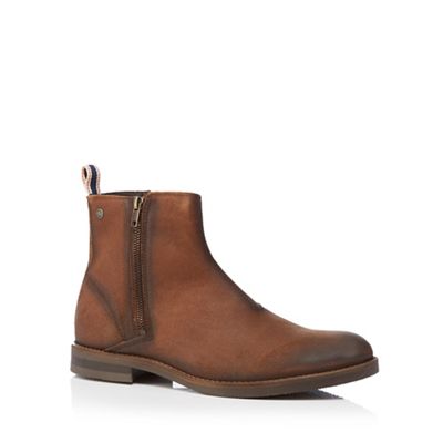 Jack & Jones Brown 'Zippy' waxed leather ankle boots